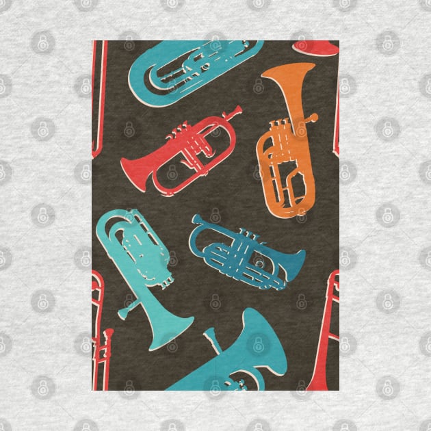 Retro Rainbow Brass Quintet on dark brown by NattyDesigns